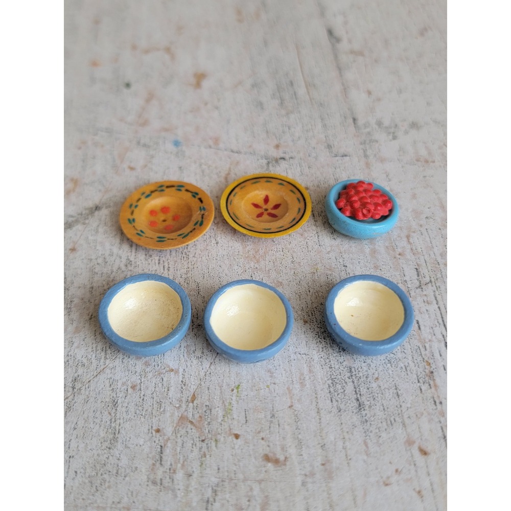 Miniature Victorian dollhouse blue bowl set kitchen food home decor